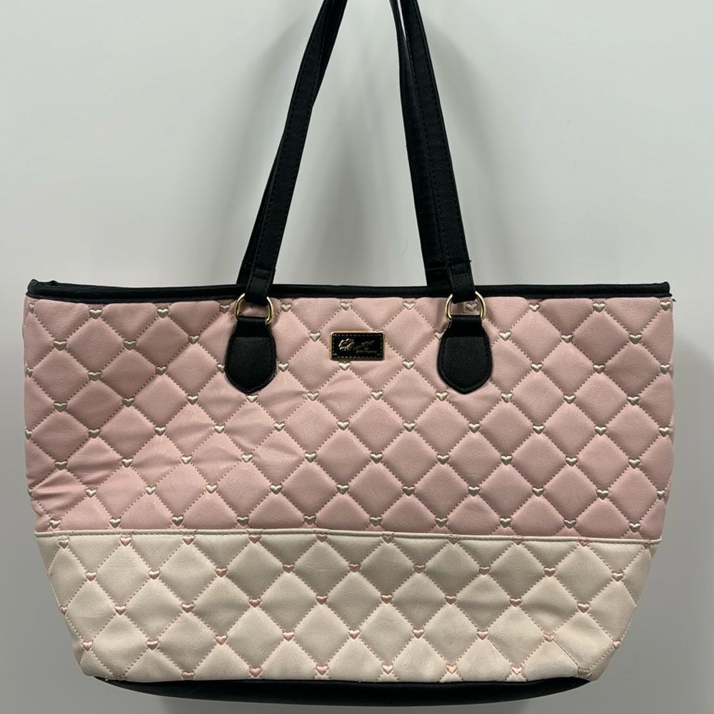 Betsey Johnson Pink and Cream Quilted Tote